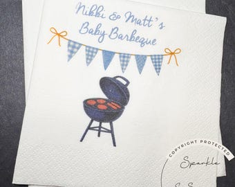 Baby Barbeque Napkins Baby Shower Baby-Q Napkins Baby BBQ Table Decor Personalized Napkins