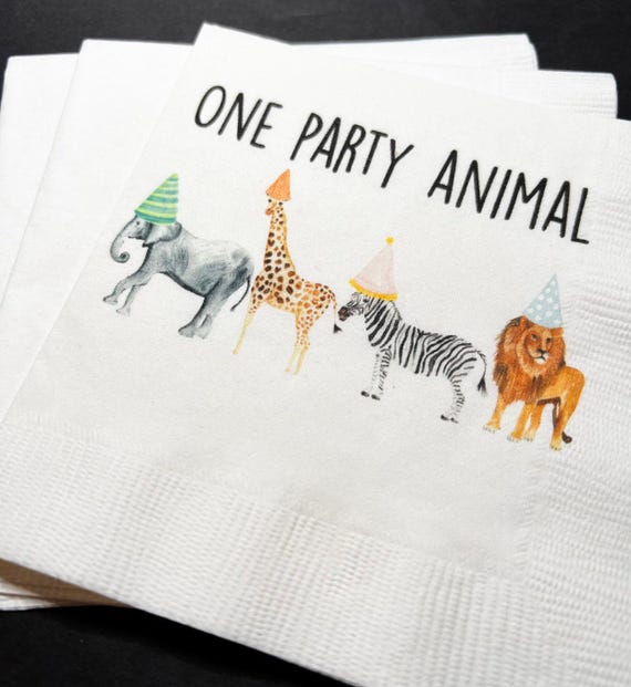 Party Animals Animal Parade One Party Animal Safari Jungle Birthday Party Cocktail, Luncheon Or Dinner Napkins Set Of 25