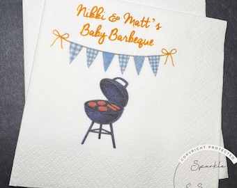 Baby Barbeque Napkins Baby Shower Baby-Q Napkins Baby BBQ Table Decor Personalized Napkins