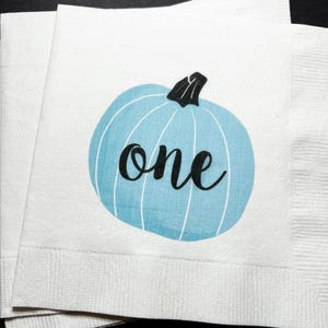 Pumpkin First Birthday Happy Birthday Lil&#39; Pumpkin Fall First Birthday Cocktail, Luncheon or Dinner Napkins Set of 25