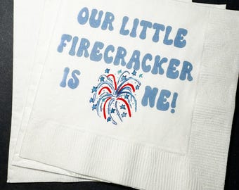 Our Little Firecracker Turning One 1st Birthday 4th of July Birthday Independence Day Patriotic Party Napkins, Set of 25