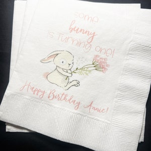 Some Bunny is One First Birthday Party Bunny 1st Birthday Spring Easter Birthday Personalized Cocktail Luncheon or Dinner Napkins, Set of 25