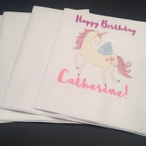 Personalized Unicorn Birthday Rainbow Unicorn Theme Birthday Cocktail, Luncheon or Dinner Napkins Set of 25 image 1