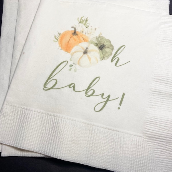 Pumpkin Oh Baby Shower Pumpkin Autumn Baby Cocktail, Luncheon or Dinner Napkins Set of 25