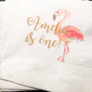 Lets Flamingle Flamingo First Birthday Bachelorette Pink Gold Personalized Bridal Shower Baby Shower Cocktail or Luncheon Napkins, Set of 25