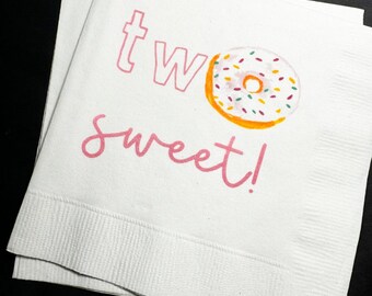 Two Sweet Donut Birthday 2nd Birthday Brunch Cocktail, Luncheon or Dinner Napkins Set of 25