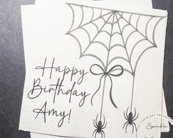 Halloween Black Bow Birthday Spider Black Bow Fall Black Bow Birthday Party Coquette Black Bow Personalized Birthday Napkins, Set of 25