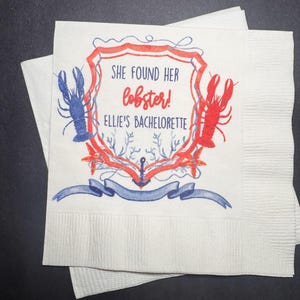 She Found Her Lobster Bachelorette Lobster Bridal Shower Summer Coastal Bachelorette Personalized Cocktail or Luncheon Napkins, Set of 25