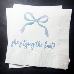 She's Tying the Knot Bridal Shower Blue Bow Bridal Shower Brunch Blue Bachelorette Cocktail, Luncheon or Dinner Napkins Set of 25