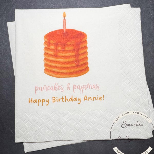 Pancakes and Pajamas Rise and Shine Pancake Brunch Slumber Party Breakfast Pancake Personalized Cocktail or Luncheon Napkins, Set of 25