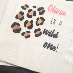 Leopard Birthday Wild One Wild Child Animal Print Party Personalized Cocktail, Luncheon or Dinner Napkins Set of 25