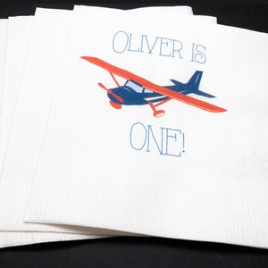 Time Flies Airplane 1st Birthday Personalized Cocktail, Luncheon or Dinner Napkins Set of 25