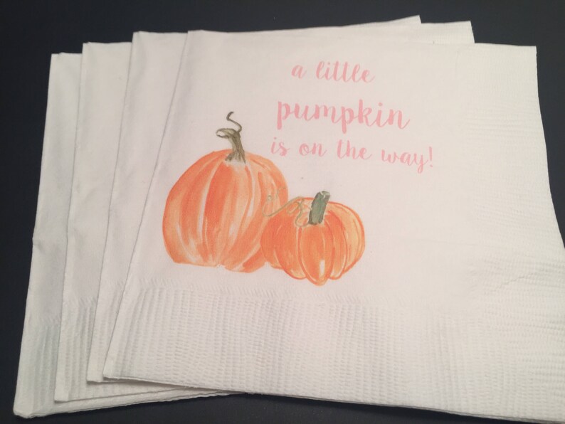 A Little Pumpkin Is On It's Way Fall Baby Shower Pumpkin Autumn Baby Cocktail, Luncheon or Dinner Napkins Set of 25 image 1