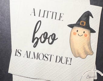 Little Boo is Almost Due Halloween Baby Shower Ghost Baby Shower Gender Reveal Little Boo Baby Shower Table Decor Napkins, Set of 25