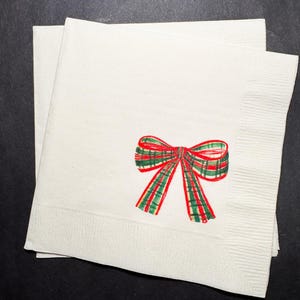 Red Bow Christmas Birthday Christmas Pink Red December Birthday Red Bow Baby Shower Cocktail, Luncheon or Dinner Napkins Set of 25