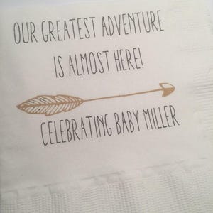 Personalized Greatest Adventure Begins Baby Shower Baby Shower  Cocktail, Luncheon or Dinner Napkins Set of 25