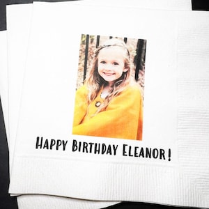 Custom Photo Birthday Milestone Birthday Personalized Cocktail, Luncheon or Dinner Napkins Set of 25