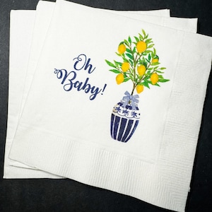 Lemon Oh Baby Baby Shower Spring Summer Shower Italian Theme Baby Shower Cocktail, Luncheon or Dinner Napkins Set of 25