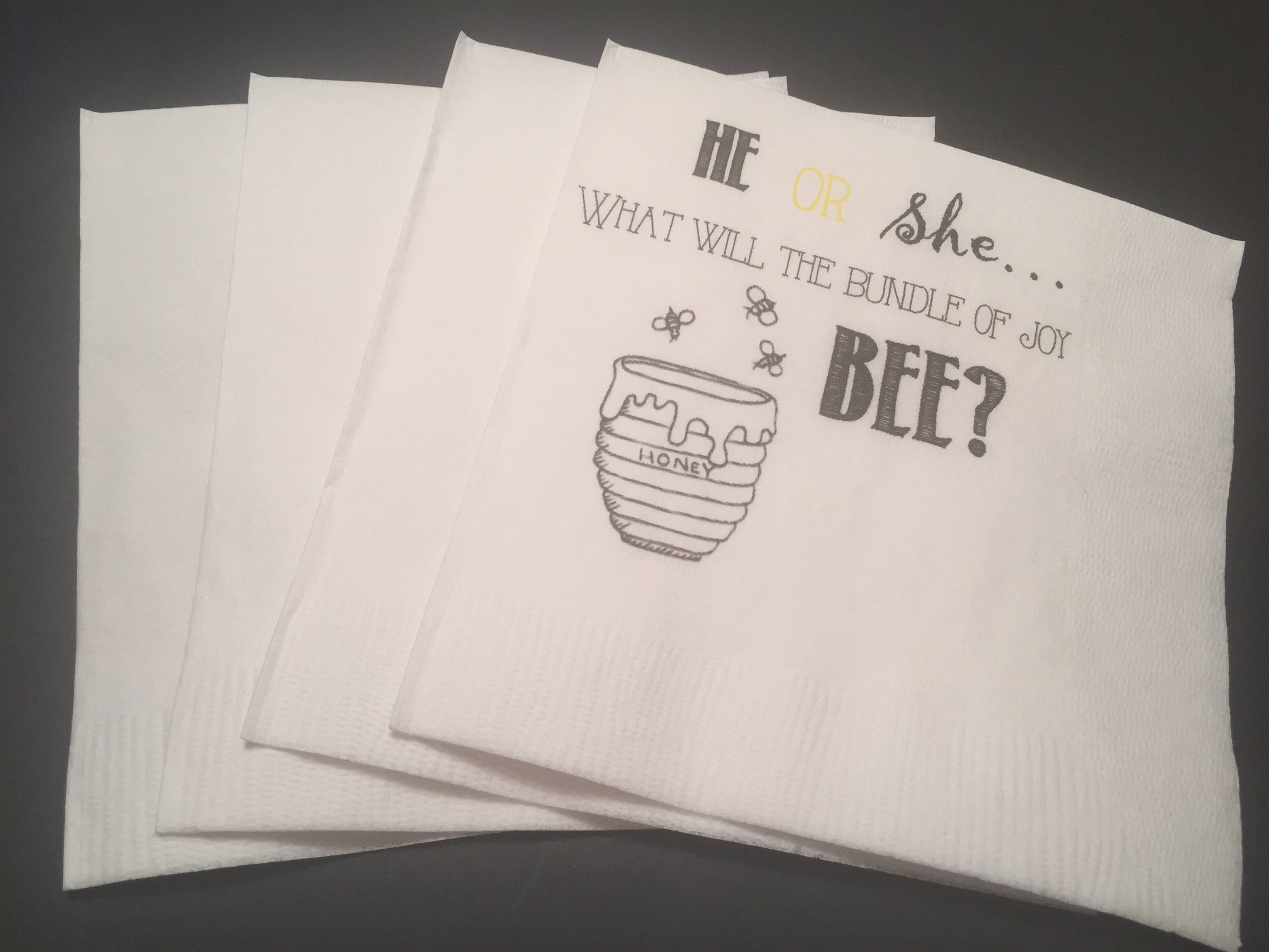 He or She What Will It Bee Gender Reveal Bee Honey Themed Baby Shower Cocktail Luncheon or Dinner Napkins Set of 25