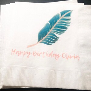 Palm Leaf Birthday Tropical Palm Party Summer Birthday Personalized Cocktail, Luncheon or Dinner Napkins Set of 25