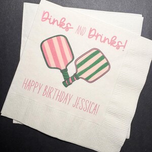 Pickleball Birthday Dinks and Drinks Pickleball Summer Birthday Overserved Personalized Cocktail, Luncheon or Dinner Napkins Set of 25