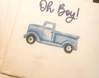 Blue Truck Baby Shower Oh Boy Fall Winter  Baby Shower Cocktail, Luncheon or Dinner Napkins Set of 25