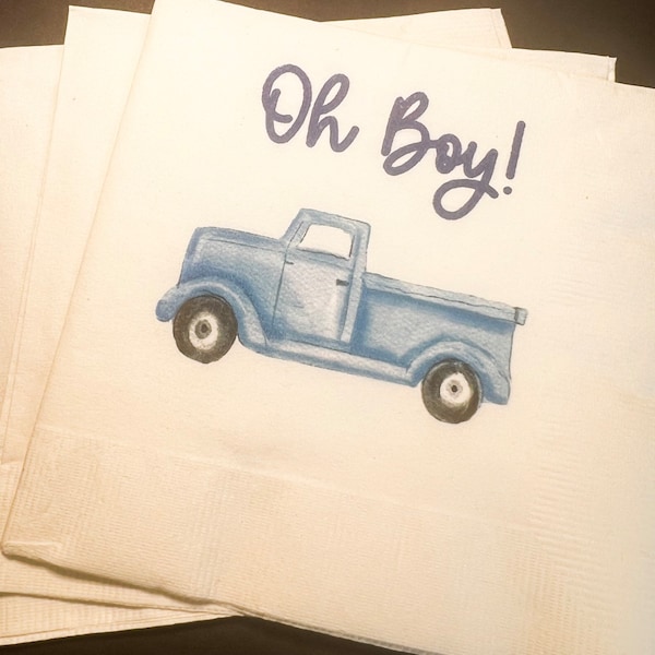 Blue Truck Baby Shower Oh Boy Fall Winter  Baby Shower Cocktail, Luncheon or Dinner Napkins Set of 25