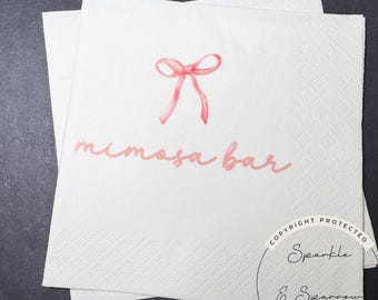 Mimosa Bar Pink Bow Bridal Shower Tying the Knot Pink Bow Bridal Shower Pink Bow Champagne Cocktail, Luncheon or Dinner Napkins, Set of 25