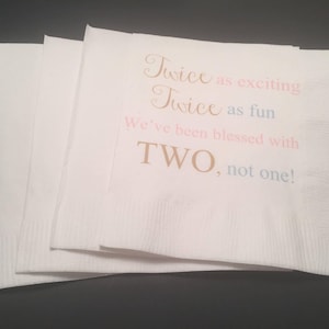 Twins Baby Shower Twice Blessed Twice as Exciting Pink Blue Gender Reveal Baby Shower Cocktail, Luncheon or Dinner Napkins Set of 25