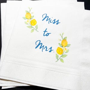 Lemon Miss to Mrs Bridal Shower Spring Blue Yellow Summer Shower Cocktail, Luncheon or Dinner Napkins Set of 25