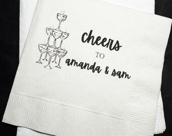 Cheers Champagne Tower Engagement Party Let’s Toast Forever Wedding Engagement Personalized Cocktail, Luncheon or Dinner Napkins Set of 25