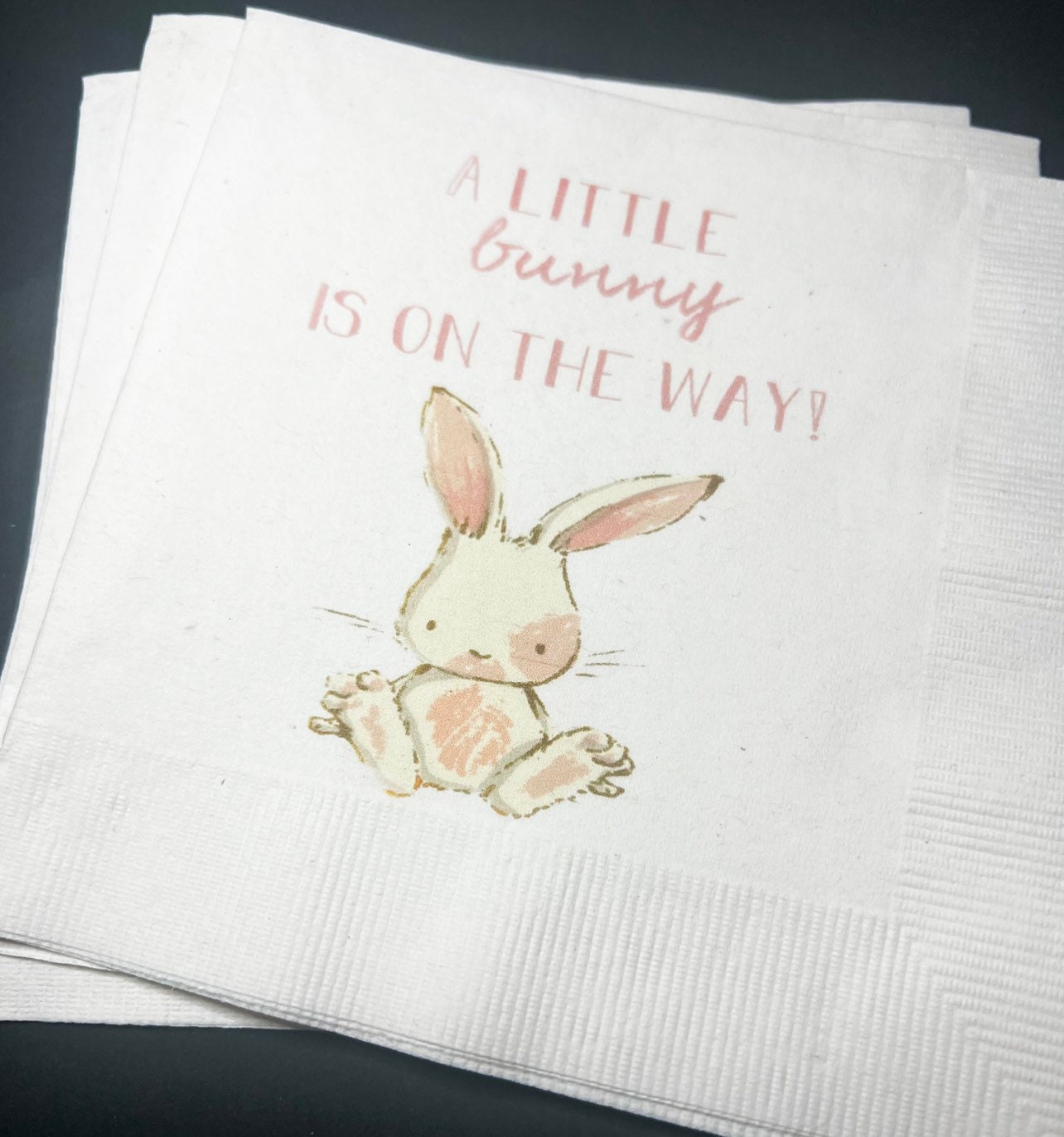 Bunny Baby Shower A Little Bunny is on the Way Easter Spring Baby Shower Cocktail Luncheon or Dinner Napkins Set of 25