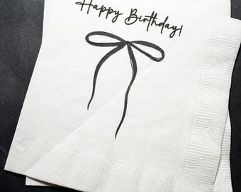 Black Bow Birthday 30th 40th 50th Birthday Black Bow Birthday Black Party Coquette Black Bow Cocktail, Luncheon or Dinner Napkins Set of 25