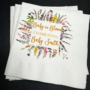 Baby in Bloom Spring Summer Baby Shower Wildflower Personalized Cocktail, Luncheon or Dinner Napkins Set of 25