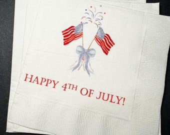 Fourth of July Party Decor American Flag Patriotic Red White Blue Party Independence Day Party Cocktail, Lunch or Dinner Napkins, Set of 25