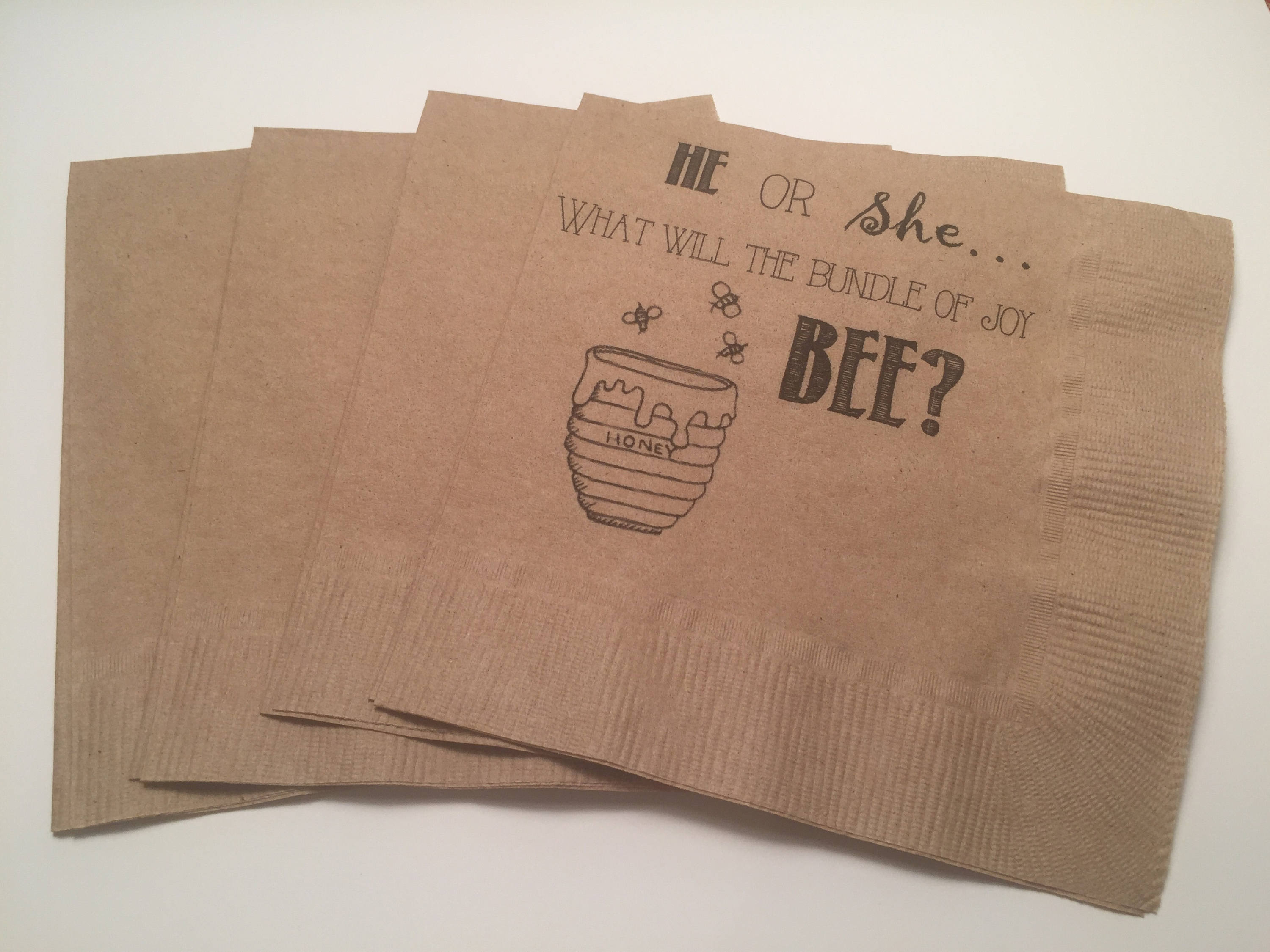 He or She What Will It Bee Gender Reveal Bee Honey Themed Baby Shower Cocktail Luncheon or Dinner Napkins Set of 25