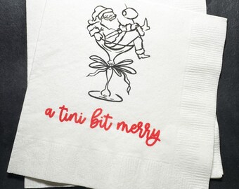 Tini Bit Merry Santa Martini Christmas Party Jingle & Mingle Friendsmas Holiday Cocktail Party Cocktail Luncheon or Dinner Napkins Set of 25
