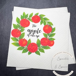 Apple of our Eye Baby Shower Apple Birthday Fall Baby Shower Apple Fall Birthday Red Apple Cocktail, Luncheon or Dinner Napkins Set of 25