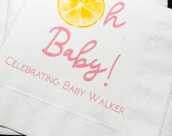 Lemon Oh Baby Baby Shower Spring Summer Shower Personalized Cocktail, Luncheon or Dinner Napkins Set of 25