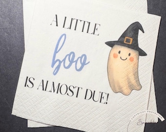 Little Boo is Almost Due Halloween Baby Shower Ghost Baby Shower Gender Reveal Little Boo Baby Shower Table Decor Napkins, Set of 25