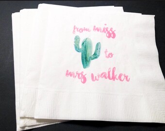 Cactus Succulent Bridal Shower Miss to Mrs Bridal Fiesta Cocktail, Luncheon or Dinner Napkins Set of 25