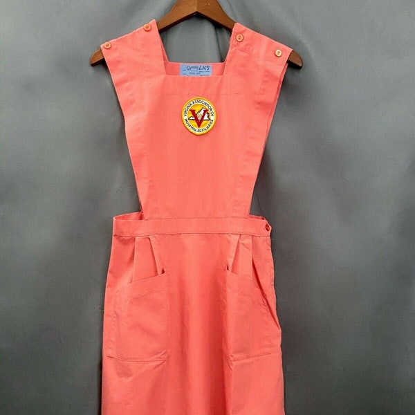 50s 60s ANGELICA NURSE APRON Dress Length Coral