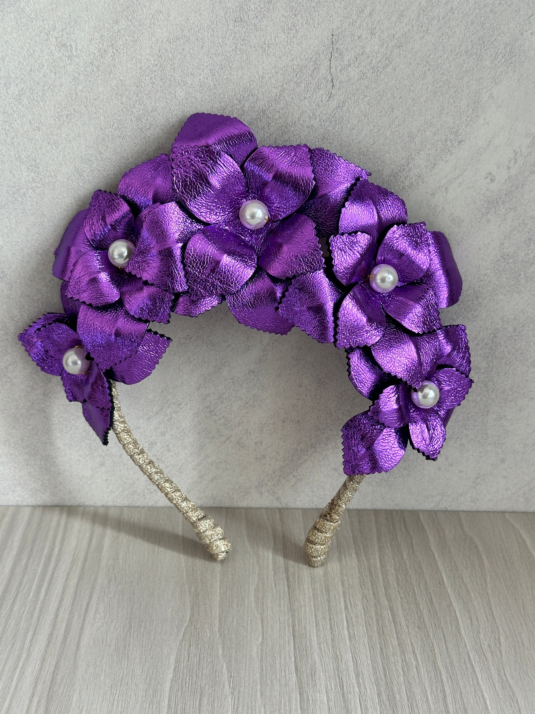 FASCINATOR Black and Purple, ribbon flowers / vegan leather Womens Fascinator Flowers Netting Pink | Masquerade Store main image 4