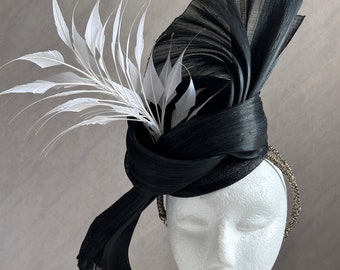 Black and white Fascinator, Derby Fascinator, Melbourne Cup Hat, Ascot Hat, Fascinator Hat, Black Fashion Hat,  Black Crinoline Fascinato