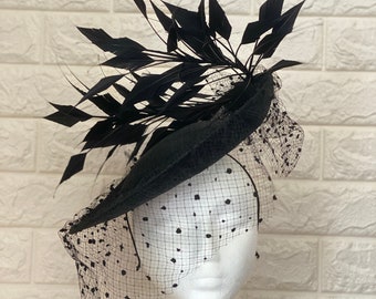 Black veil lace fascinator and hats cocktail hats ascot derby Melbourne cup headpiece hat