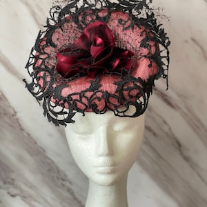 Black Lace Fascinator , Red Fascinate Hat,  Wedding Hat, Melbourne Cup, Derby Hat, Occasion Fascinator