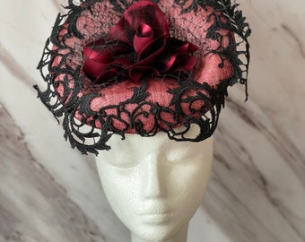 Black Lace Fascinator , Red Fascinate Hat,  Wedding Hat, Melbourne Cup, Derby Hat, Occasion Fascinator