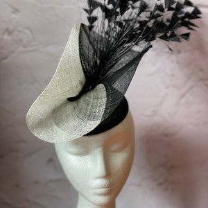 Black and white Fascinator, Sinamay Hat, Ascot Hat, Fascinator Hat, Black Fashion Hat, Black Crinoline Fascinator image 7