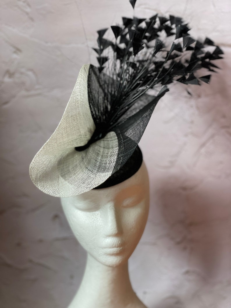 Black and white Fascinator, Sinamay Hat, Ascot Hat, Fascinator Hat, Black Fashion Hat, Black Crinoline Fascinator image 7