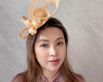 Baby orange color Fascinator, Sinimay Hat, Wedding Fascinator, Cocktai Hat, lanvender Headpiece, Derby, Melbourne cup fascinator